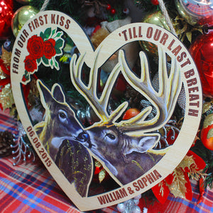 Deer Hunting Couple, First Kiss Last Breath, Personalized Wood Sign - Anniversary Gift For Hunter - Wood Sign - GoDuckee