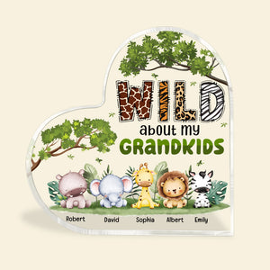 Wild About My Grandkids, Wild Children Personalized Heart Acrylic Plaque, Gift For Grandma - Decorative Plaques - GoDuckee