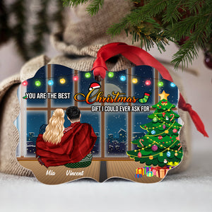 Personalized Christmas Couple Ornament, Couple Sitting Near Window, You Are The Best Christmas Gift, Christmas Tree Decor - Ornament - GoDuckee