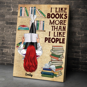 Personalized Reading Girl Poster - I Like Books More Than I Like People - Girl Lying Down Read - Poster & Canvas - GoDuckee