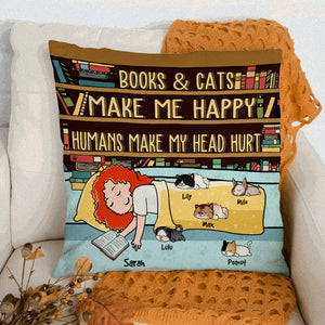 Book Cat Girl Books & Cats Make Me Happy - Personalized Pillow - Pillow - GoDuckee