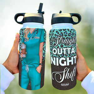 Straight Outta Night Shift Personalized Nurse Water Bottle, Gift For Nurse - Water Bottles - GoDuckee
