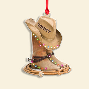 Cowboy Hat Shoes Personalized Acrylic Ornament - Ornament - GoDuckee