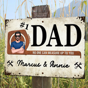 Personalized Father's Day Metal Sign - No One Can Measure Up To You - Gifts For Family Members - Metal Wall Art - GoDuckee