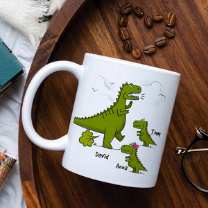 Happy Father's Day To The Master Of Dad Jokes, Personalized Mug, Gift For Dad, Father's Day Gift, Dinosaur Dad And Kids Mug - Coffee Mug - GoDuckee