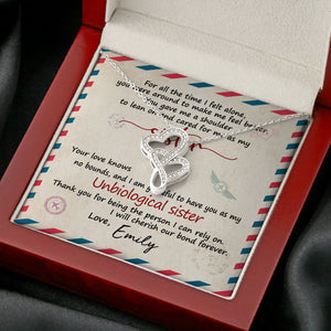 Unbiological Sister Double Hearts Necklace - Custom Name - Stamp Postage - Message Card - Jewelry - GoDuckee