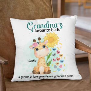 A Garden Of Love Grows In Our Grandma's Heart, Personalized Square Pillow, Smiling With Grandma Pillow, Mother's Day, Birthday Gift For Grandma - Pillow - GoDuckee