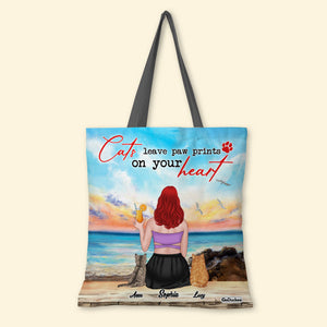 Pet Cats Leave Paw Prints On Your Heart Personalized Tote Bag - Tote Bag - GoDuckee