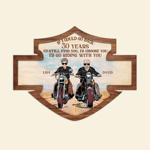 Biker Couple I'd Go Riding With You Personalized 3D 2-Layered Wood Art - Wood Sign - GoDuckee
