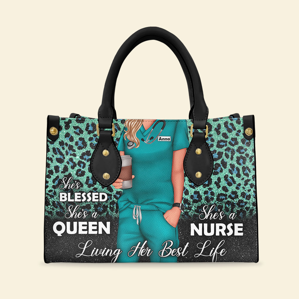 She Is Blessed She's A Queen She's A Nurse Personalized Nurse Leather Bag - Leather Bag - GoDuckee