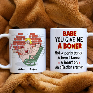 Babe You Give Me A Boner, Naughty Make Love Old Couple White Mug Happy Valentine's Day - Coffee Mug - GoDuckee