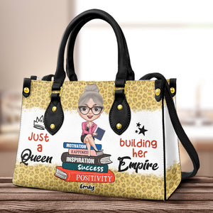 Just A Queen Building Her Empire, Personalized Boss Lady Leather Bag - Leather Bag - GoDuckee