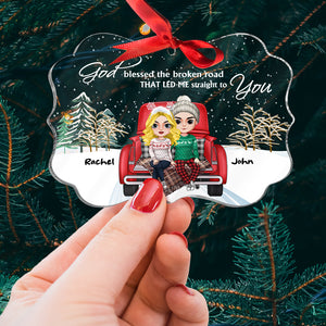 God Blessed The Broken Road That Led Me Straight To You, Personalized Couple Medallion Acrylic Ornament, Christmas Gift - Ornament - GoDuckee