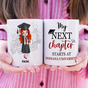 My Next Chapter Starts At University - Personalized White Mug - Chibi Graduation Front View - Coffee Mug - GoDuckee