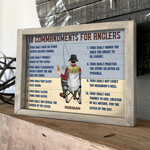 Personalized Fishing Man Poster - 10 Commandments For Anglers - Wood Print Art - Poster & Canvas - GoDuckee