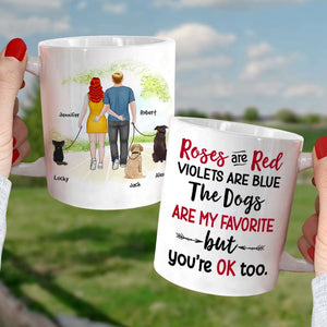 Roses Are Red, Violets Are Blue, Gift For Couple, Personalized Mug, Dog Walking Mug, Anniversary Gift - Coffee Mug - GoDuckee