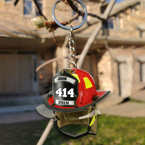 Firefighter Helmet Personalized Keychain - Custom Name, Number - Ornament - GoDuckee