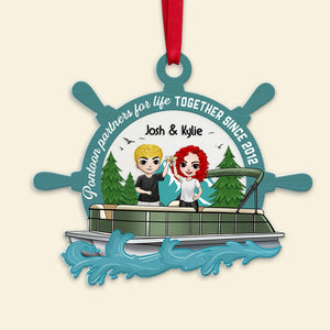 Pontoon Partners For Life, Personalized Pontoon Steering Wheel Ornament, Couple Christmas Decor - Ornament - GoDuckee