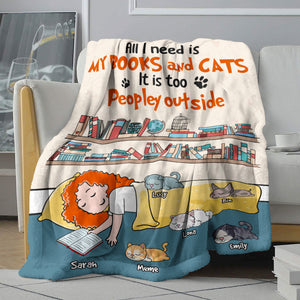 Personalized Cartoon Sleeping Girl & Cat Breeds Blanket - Book Lover - All I Need Is My Books And Cats - Blanket - GoDuckee