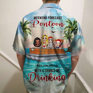 Personalized Pontoon Friends Hawaiian Shirt - Weekend Forecast With A Chance Of Drinking - Beach & Palm Pattern Fol7-Vd1 - Hawaiian Shirts - GoDuckee