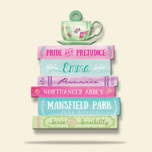 Jane Austen Bookstack and Tee Cup Personalized Christmas Ornament - Ornament - GoDuckee