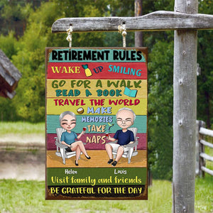 Retirement Rules - Personalized Metal Sign - Gift For Couple - Metal Wall Art - GoDuckee