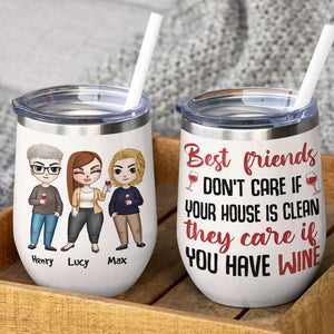 Personalized Drinking Friends Dolls Wine Tumbler - Best Friends Don't Care - Wine Tumbler - GoDuckee