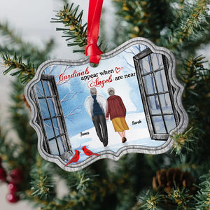 Cardinals Appear When Angels Are Near Memorial Gift, Personalized Heaven Old Couple Medallion Wood Ornament, Chritsmas Gift - Ornament - GoDuckee