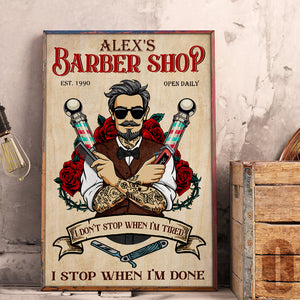 Personalized Tattooed Barber Poster - I Stop When I'm Done - Vintage - Poster & Canvas - GoDuckee