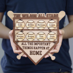 All The Important Things Happen At Home Personalized Baseball Family Layered Wood Sign Stand - Wood Sign - GoDuckee