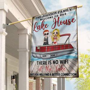 Pontoon There Is No Wifi At The Lake But You Will Find A Better Connection Personalized Flag - Flag - GoDuckee