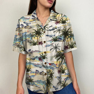 Aircraft Palm Tree and Island Pattern - Hawaiian Shirt - Hawaiian Shirts - GoDuckee