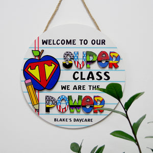 Welcome To Our Super Class, Personalized 2 Layers Wood Sign, Gift For Teachers, Back To School - Wood Sign - GoDuckee