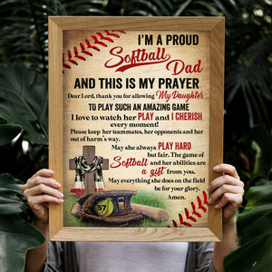 Vintage American Softball Poster - Custom Name, Number - I'm A Proud Softball Dad - Baseball Equipment & Cross - Poster & Canvas - GoDuckee