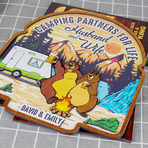 Camping Partner For Life Husband And Wife Personalized Camping Couple Layered Wood Sign Stand - Wood Sign - GoDuckee