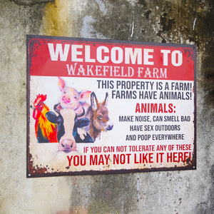 Custom Farm's Name Metal Sign - Welcome This Property Is A Farm - Chicken, Cow, Pig, Goat - Metal Wall Art - GoDuckee