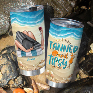 Tanned And Tipsy Personalized Beach Girl Tumbler Cup, Gift For Girls - Tumbler Cup - GoDuckee