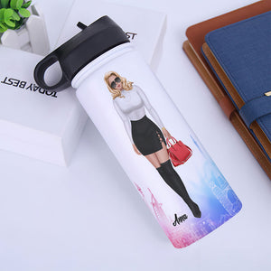 Personalized Girl Trip Water Bottle - Was Born With A Travel Destination List - Water Bottles - GoDuckee