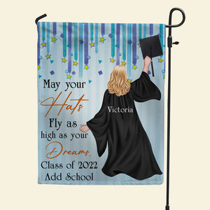 Personalized Graduation Flag Girl Wearing Girl Wearing Cap and Gown - Flag - GoDuckee
