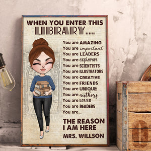 Personalized Librarian Poster - Library Girl With A Stack of Books - When You Enter This Library - Poster & Canvas - GoDuckee