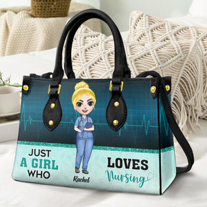 Just A Girl Who Loves Nursing - Personalized Leather Bag - Gift For Nurse - Leather Bag - GoDuckee