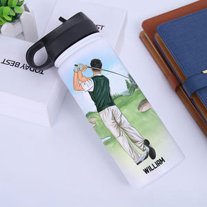 Personalized Golf Stainless Steel Water Bottle Man Playing Golf - Water Bottles - GoDuckee