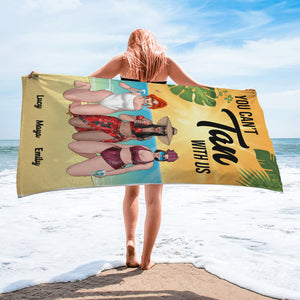 You Can't Tan With Us - Personalized Beach Towel - Gifts For Big Sister, Sistas, Girls Trip - Floral & Leopard Pattern - Beach Towel - GoDuckee