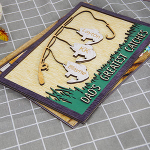 Fishing Dad's Greatest Catches, Personalized Layered Wood Sign Stand, Gifts for Dads - Wood Sign - GoDuckee