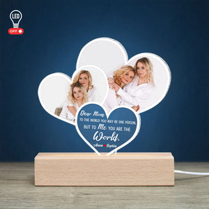 To Me You Are The World, Mom And Children Photo Personalized Led Light Wooden Base, Gift For Mother's Day 06SNLH220323 - Led Night Light - GoDuckee