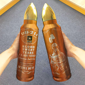 Veteran DD-214 Blood Sweat Tears - Personalized Bullet Tumbler - Water Bottles - GoDuckee