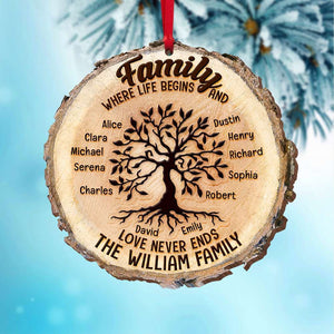 Where Life Begins And Love Never Ends, Personalized Family Tree Wood Ornament - Ornament - GoDuckee