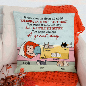 Just A Little Bit Better - Gift For Cat Lovers, Cat Mom - Personalized Pillow - A Girl With Sleeping Cats - Pillow - GoDuckee