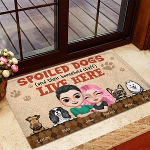 Spoiled Dogs And Their Household Staff Live Here - Personalized Doormat - Doormat - GoDuckee