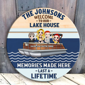 Welcome To Our Lake House - Personalized Round Wooden Sign - Gift For Friends - On Pontoon - Wood Sign - GoDuckee